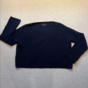 Nili Lotan navy cotton/cashmere/silk ribbed boat neck sweater size M